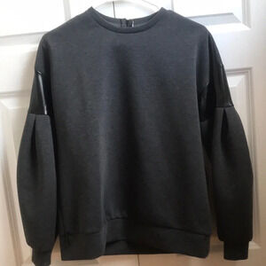 4/$25 KIDICHIC Girls Gray Long Sleeve Blouse Faux Leather Sleeve Detail Size 20